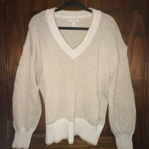 Nine West Metallic Cream V-Neck Sweater